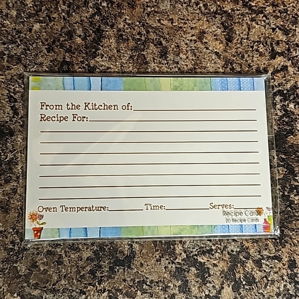 Recipe Cards Set of 20 6" x 4"